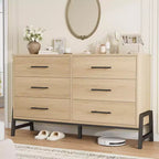 Commode de chambre, commode en bois de 132 cm de large à 6 tiroirs avec grand espace de rangement, meuble autoportant
