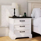 Table de chevet de style ferme moderne avec 3 grands tiroirs, table d'appoint rustique de 63 cm de large, table de chevet rétro en bois pour chambre à coucher, blanc