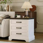 Table de chevet de style ferme moderne avec 3 grands tiroirs, table d'appoint rustique de 63 cm de large, table de chevet rétro en bois pour chambre à coucher, blanc