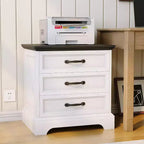 Table de chevet de style ferme moderne avec 3 grands tiroirs, table d'appoint rustique de 63 cm de large, table de chevet rétro en bois pour chambre à coucher, blanc