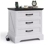 Modern Farmhouse Nightstand with 3 Large Drawers, Rustic 24.8 Inch Wide End Side Table Retro Wood Big Nightstand Beside Table for Bedroom, White