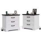 Table de chevet de style ferme moderne avec 3 grands tiroirs, table d'appoint rustique de 63 cm de large, table de chevet rétro en bois pour chambre à coucher, blanc