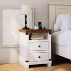 Table de chevet de ferme, grande table de chevet rustique moderne avec 2 tiroirs et une étagère ouverte, pour chambre à coucher et petits espaces, blanc