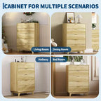 Commode en bois CuisinSmart pour chambre à coucher, commode à 5 tiroirs cannelés, commode rétro épaissie et station de charge pour entrée, cuisine, couloir