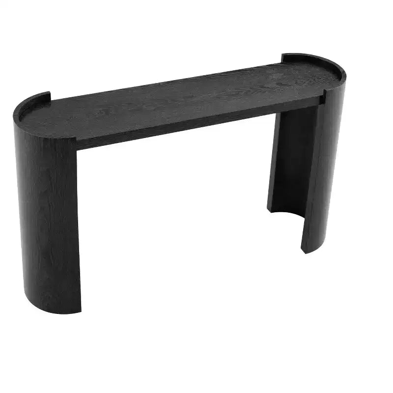 Console d'entrée en grain de bois noir avec design incurvé pour entrée ou côté canapé