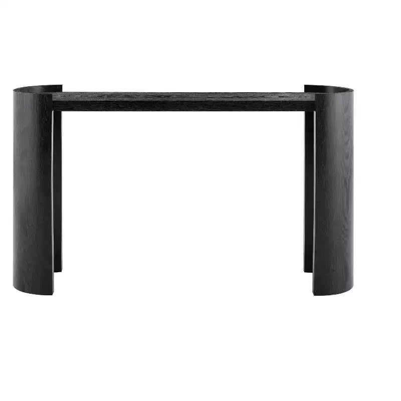 Console d'entrée en grain de bois noir avec design incurvé pour entrée ou côté canapé