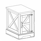 Table d'appoint de ferme avec porte de grange, étagère de rangement réglable et accents métalliques pour salon ou chambre à coucher