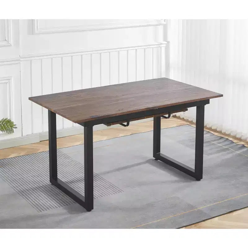 Table à manger carrée extensible avec pied en métal et plateau en MDF, 140/180x80x75 cm, longueur réglable, finition noyer