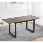 Table à manger carrée extensible avec pied en métal et plateau en MDF, 140/180x80x75 cm, longueur réglable, finition noyer