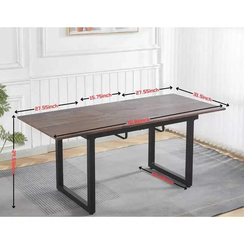 Table à manger carrée extensible avec pied en métal et plateau en MDF, 140/180x80x75 cm, longueur réglable, finition noyer
