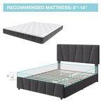 Cadre de lit rembourré avec tête de lit réglable, plusieurs tiroirs de rangement, cadre de lit en bois, matelas sans ressorts, meubles de chambre modernes