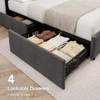 Cadre de lit rembourré avec tête de lit réglable, plusieurs tiroirs de rangement, cadre de lit en bois, matelas sans ressorts, meubles de chambre modernes