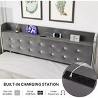 Bed Frame with 4 Storage Drawers, Velvet Upholstered Platform1000lbs Support, GrayQUEEN