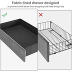 Cadre de lit avec 4 tiroirs de rangement, plateforme tapissée en velours supportant 450 kg, gris, GRAND LIT