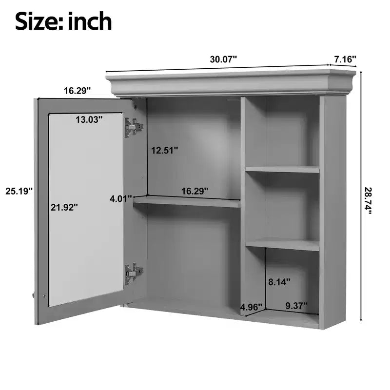 GDFStudio Bella 30 Armoire de toilette murale moderne avec miroir et 3 étagères