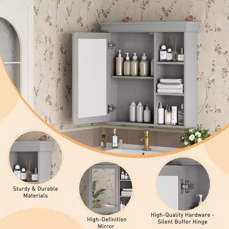GDFStudio Bella 30 Armoire de toilette murale moderne avec miroir et 3 étagères