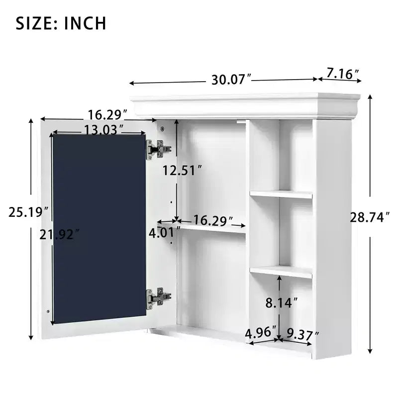 GDFStudio Bella 30 Armoire de toilette murale moderne avec miroir et 3 étagères