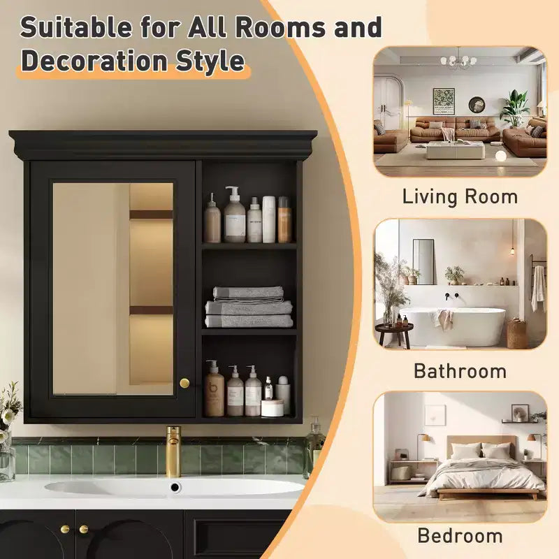 GDFStudio Bella 30 Armoire de toilette murale moderne avec miroir et 3 étagères