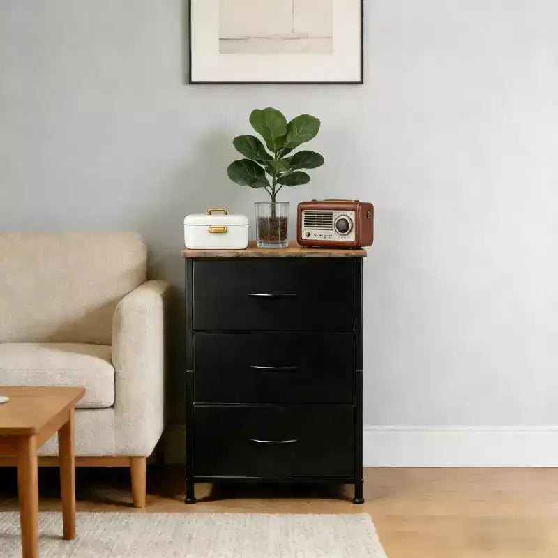 Commode à 3 tiroirs avec bacs en tissu amovibles pour chambre à coucher, salon, placard