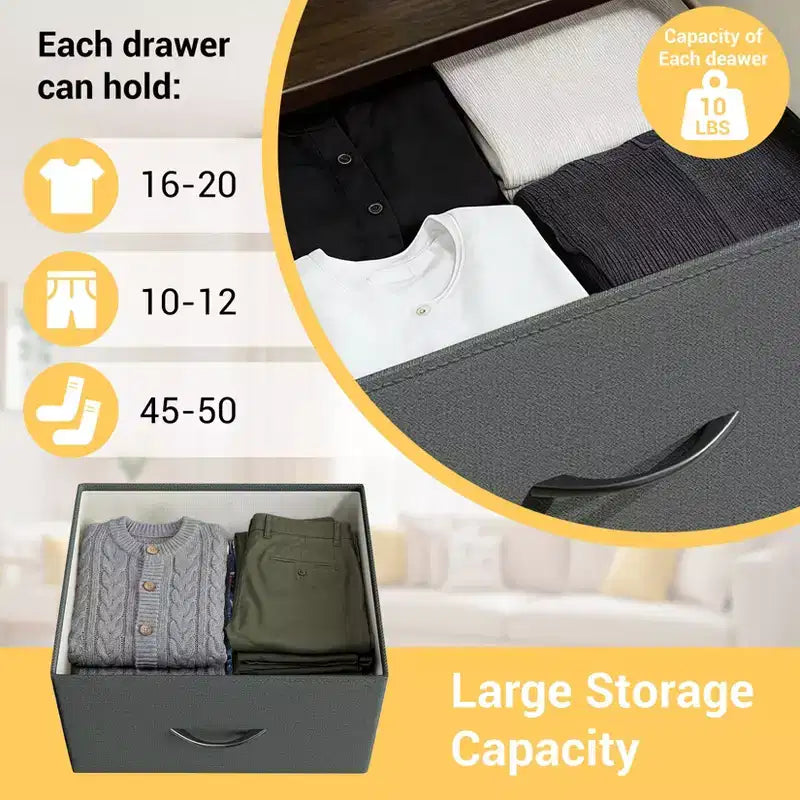 Commode à 3 tiroirs avec bacs en tissu amovibles pour chambre à coucher, salon, placard