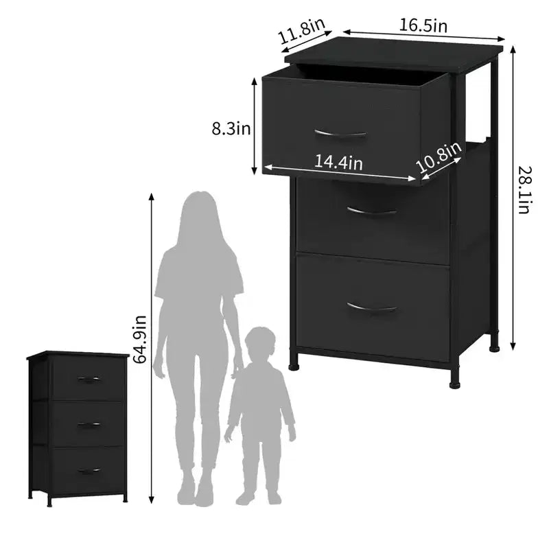 Commode à 3 tiroirs avec bacs en tissu amovibles pour chambre à coucher, salon, placard