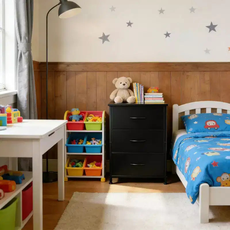 Commode à 3 tiroirs avec bacs en tissu amovibles pour chambre à coucher, salon, placard
