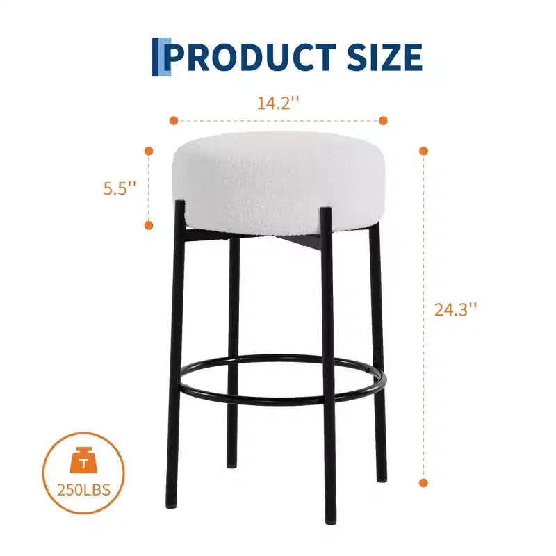 Lot de 2 tabourets de bar sans dossier, hauteur de comptoir de 61 cm avec sièges moelleux et pieds en métal - Tabourets modernes pour îlot de cuisine, salle à manger ou café à domicile