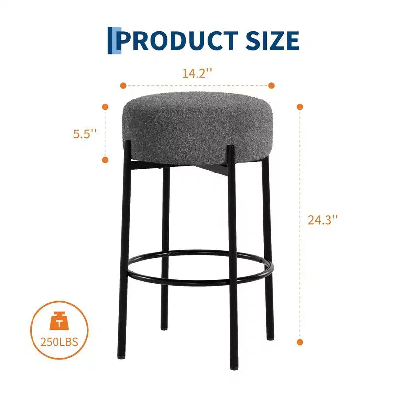 Lot de 2 tabourets de bar sans dossier, hauteur de comptoir de 61 cm avec sièges moelleux et pieds en métal - Tabourets modernes pour îlot de cuisine, salle à manger ou café à domicile