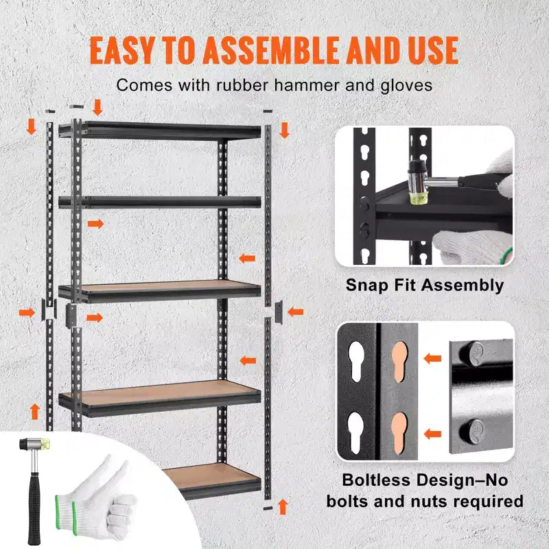 Étagère de rangement VEVOR, 5 niveaux réglables, capacité de 907 kg, étagères de garage robustes, organisateur métallique, noir, 76 x 30 x 152 cm (L x l x H)