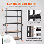 Étagère de rangement VEVOR, 5 niveaux réglables, capacité de 907 kg, étagères de garage robustes, organisateur métallique, noir, 76 x 30 x 152 cm (L x l x H)