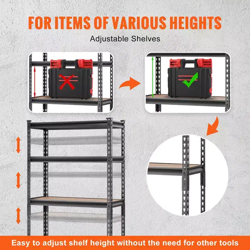 Étagère de rangement VEVOR, 5 niveaux réglables, capacité de 907 kg, étagères de garage robustes, organisateur métallique, noir, 76 x 30 x 152 cm (L x l x H)