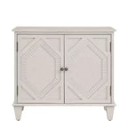 HomeRoots 34 White Wood Carved Geometric Accent Cabinet With Two Doors