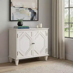 HomeRoots 34 Armoire d'appoint géométrique sculptée en bois blanc avec deux portes