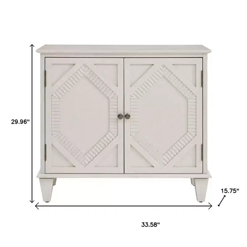 HomeRoots 34 Armoire d'appoint géométrique sculptée en bois blanc avec deux portes