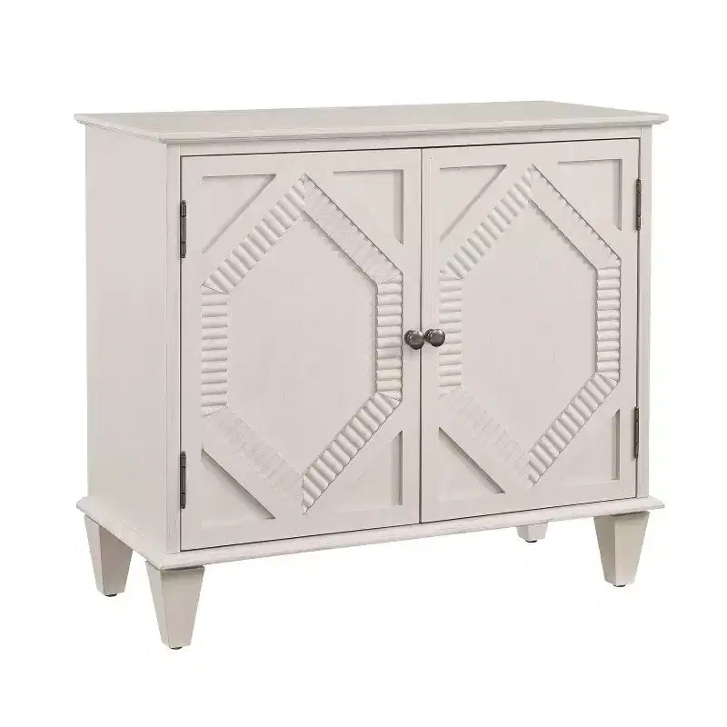 HomeRoots 34 Armoire d'appoint géométrique sculptée en bois blanc avec deux portes