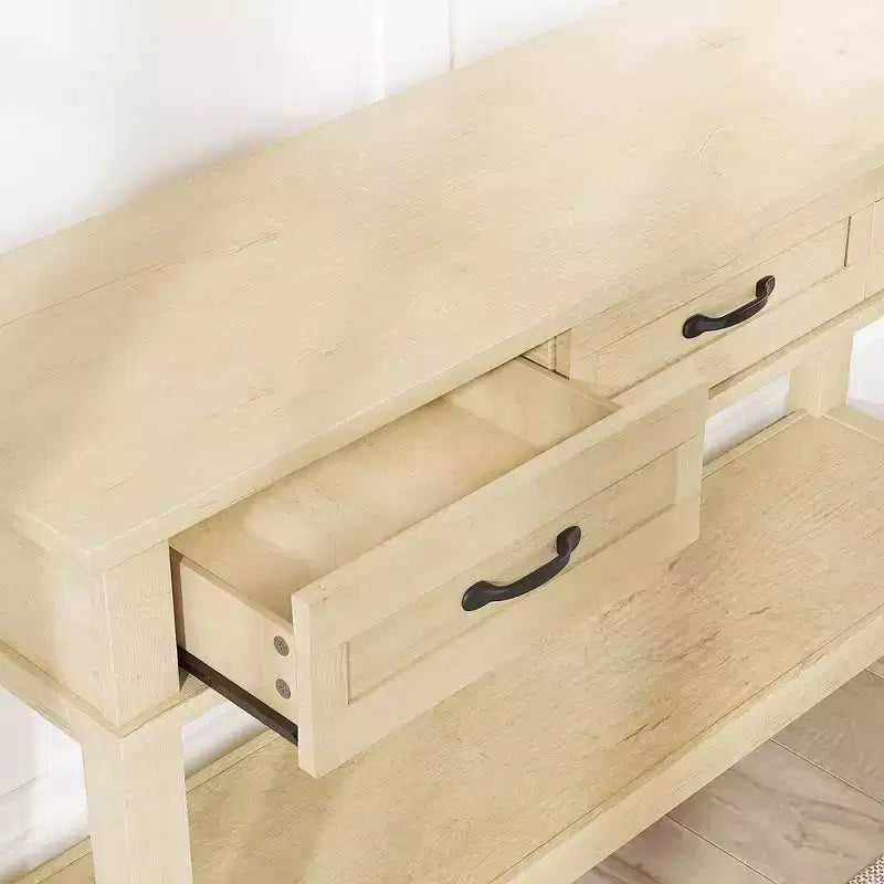 Console de ferme 54 po avec 3 tiroirs et étagères – Table de rangement pour entrée, canapé, salon