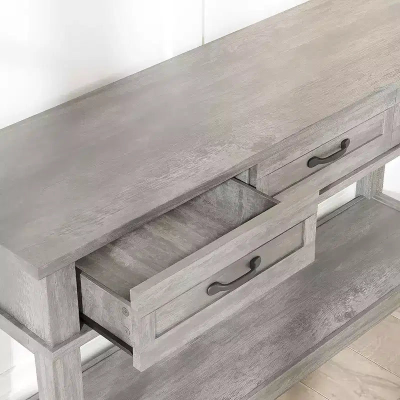 Console de ferme 54 po avec 3 tiroirs et étagères – Table de rangement pour entrée, canapé, salon