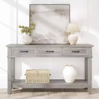 Console de ferme 54 po avec 3 tiroirs et étagères – Table de rangement pour entrée, canapé, salon
