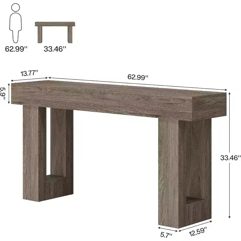 Console Lantine de 63 po de long, table de canapé rectangulaire en bois à placer derrière le canapé, table d'entrée de style rustique pour couloir, salon, grise