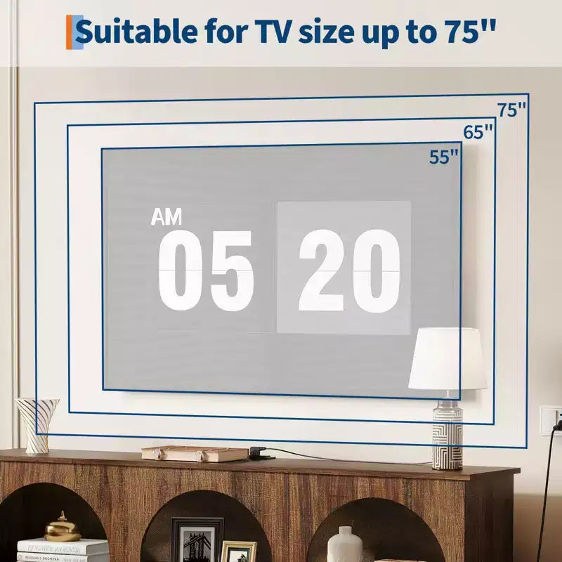 Meuble TV Console avec Prises, Meuble TV Moderne à 3 Niveaux Arqué de 160 cm avec Station de Recharge et Étagères Ouvertes pour TV de 65/70 pouces