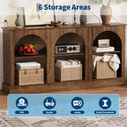 Meuble TV Console avec Prises, Meuble TV Moderne à 3 Niveaux Arqué de 160 cm avec Station de Recharge et Étagères Ouvertes pour TV de 65/70 pouces