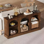 Meuble TV Console avec Prises, Meuble TV Moderne à 3 Niveaux Arqué de 160 cm avec Station de Recharge et Étagères Ouvertes pour TV de 65/70 pouces