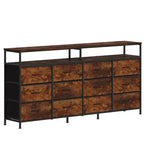 Commode longue de 63 po avec 12 tiroirs, meuble TV pour téléviseurs de 55/65/70 po, meuble TV commode en tissu pour chambre à coucher et salon, commode avec étagères ouvertes