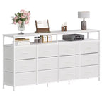 Commode longue de 63 po avec 12 tiroirs, meuble TV pour téléviseurs de 55/65/70 po, meuble TV commode en tissu pour chambre à coucher et salon, commode avec étagères ouvertes
