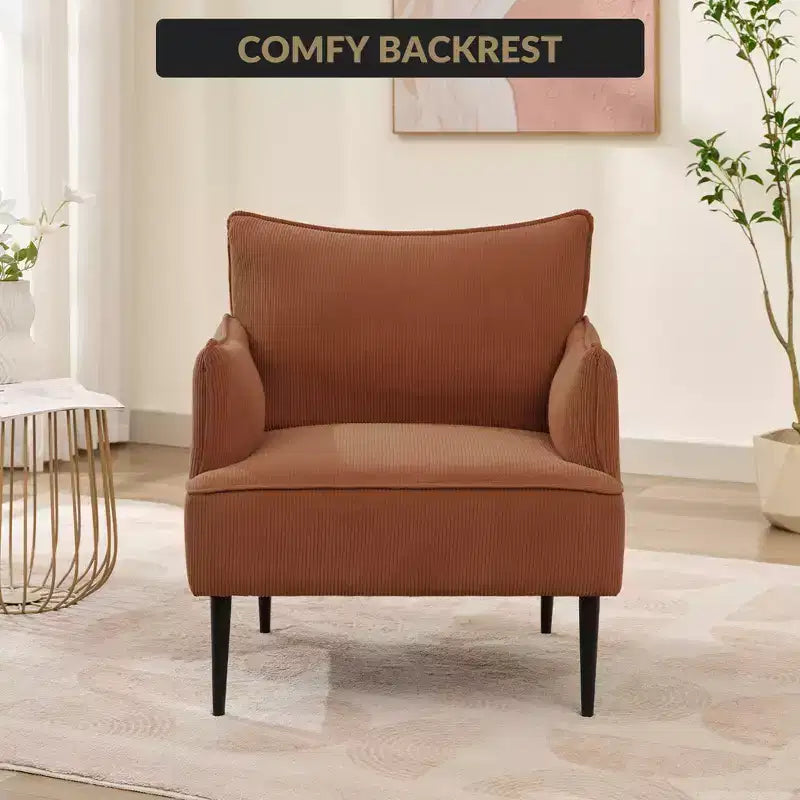 Fauteuil d'appoint, fauteuil moderne en velours côtelé avec accoudoirs rembourrés doux, fauteuil de salon de 136 kg avec pieds coniques en métal pour salon, chambre à coucher