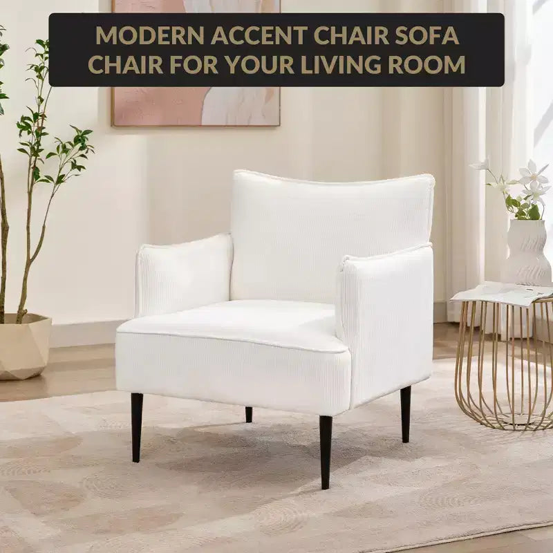 Fauteuil d'appoint, fauteuil moderne en velours côtelé avec accoudoirs rembourrés doux, fauteuil de salon de 136 kg avec pieds coniques en métal pour salon, chambre à coucher
