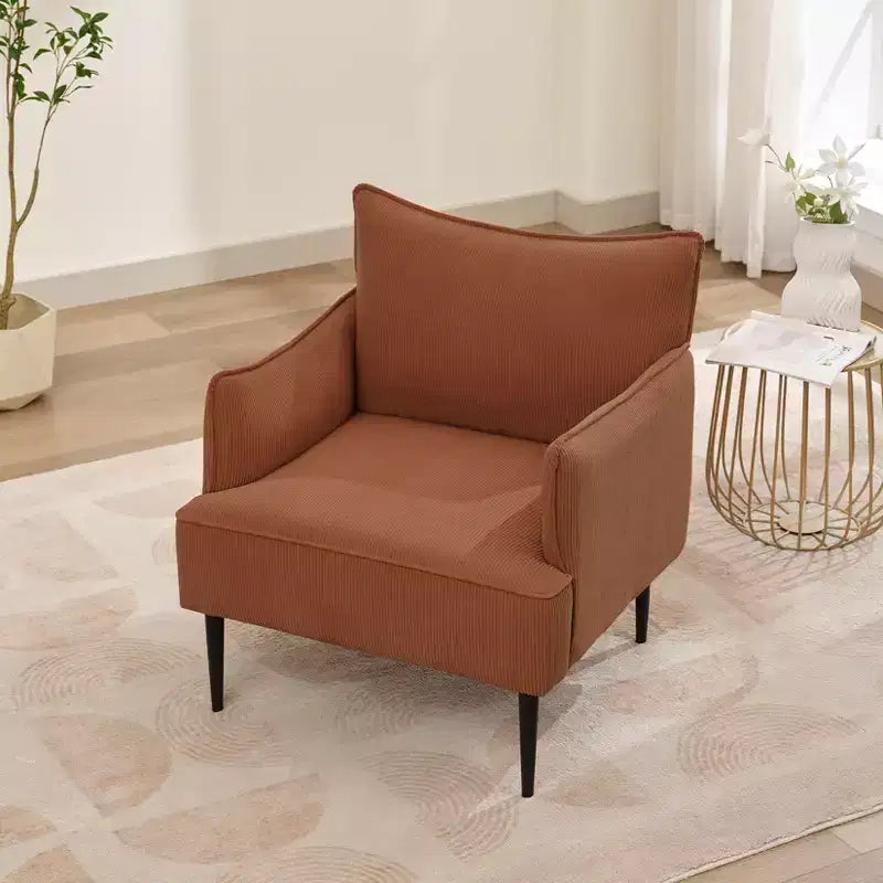 Fauteuil d'appoint, fauteuil moderne en velours côtelé avec accoudoirs rembourrés doux, fauteuil de salon de 136 kg avec pieds coniques en métal pour salon, chambre à coucher