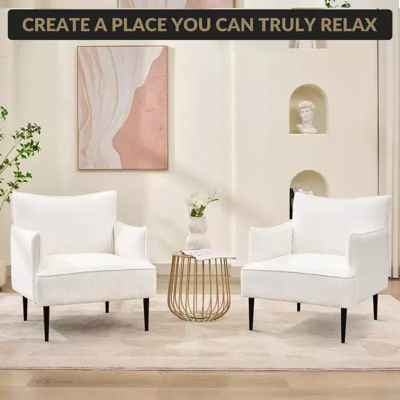 Fauteuil d'appoint, fauteuil moderne en velours côtelé avec accoudoirs rembourrés doux, fauteuil de salon de 136 kg avec pieds coniques en métal pour salon, chambre à coucher