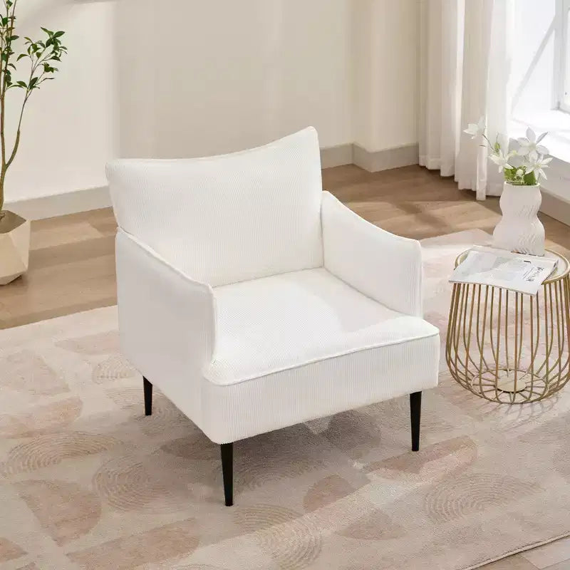 Fauteuil d'appoint, fauteuil moderne en velours côtelé avec accoudoirs rembourrés doux, fauteuil de salon de 136 kg avec pieds coniques en métal pour salon, chambre à coucher