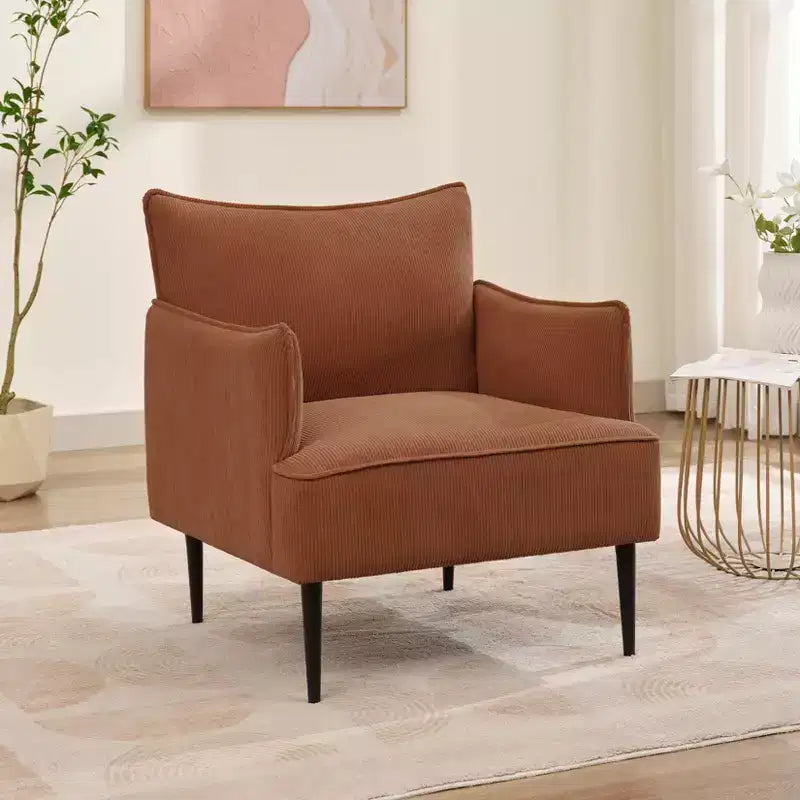 Fauteuil d'appoint, fauteuil moderne en velours côtelé avec accoudoirs rembourrés doux, fauteuil de salon de 136 kg avec pieds coniques en métal pour salon, chambre à coucher